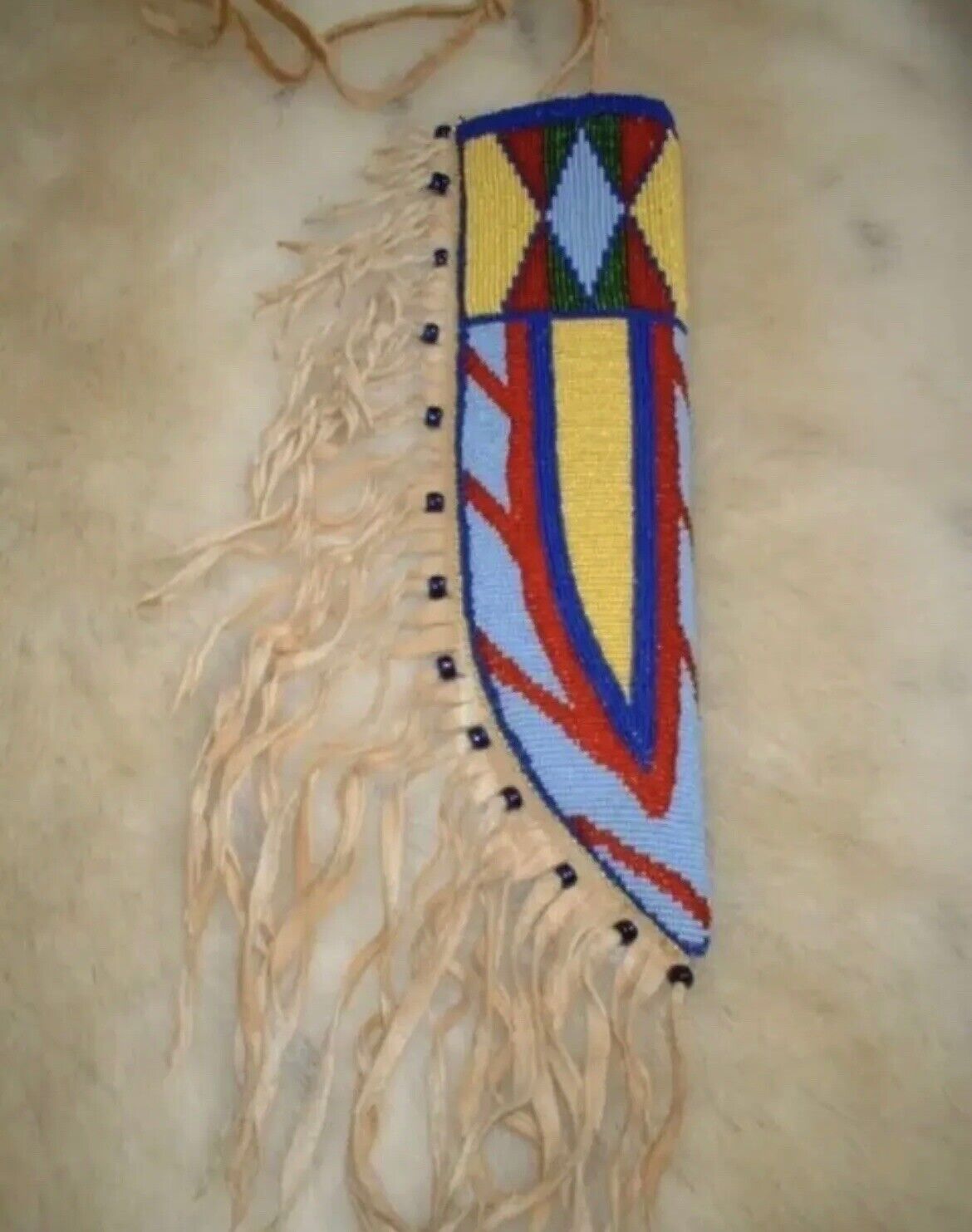 Custom Native American Sioux Indian Beaded Cover Suede Leather Knife Sheath