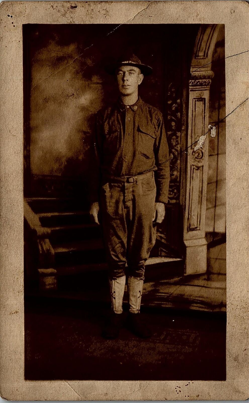 c1917 WWI US SOLDIER LONG ISLAND NY AMERICAN PHOTO STUDIO RPPC POSTCARD 38-34