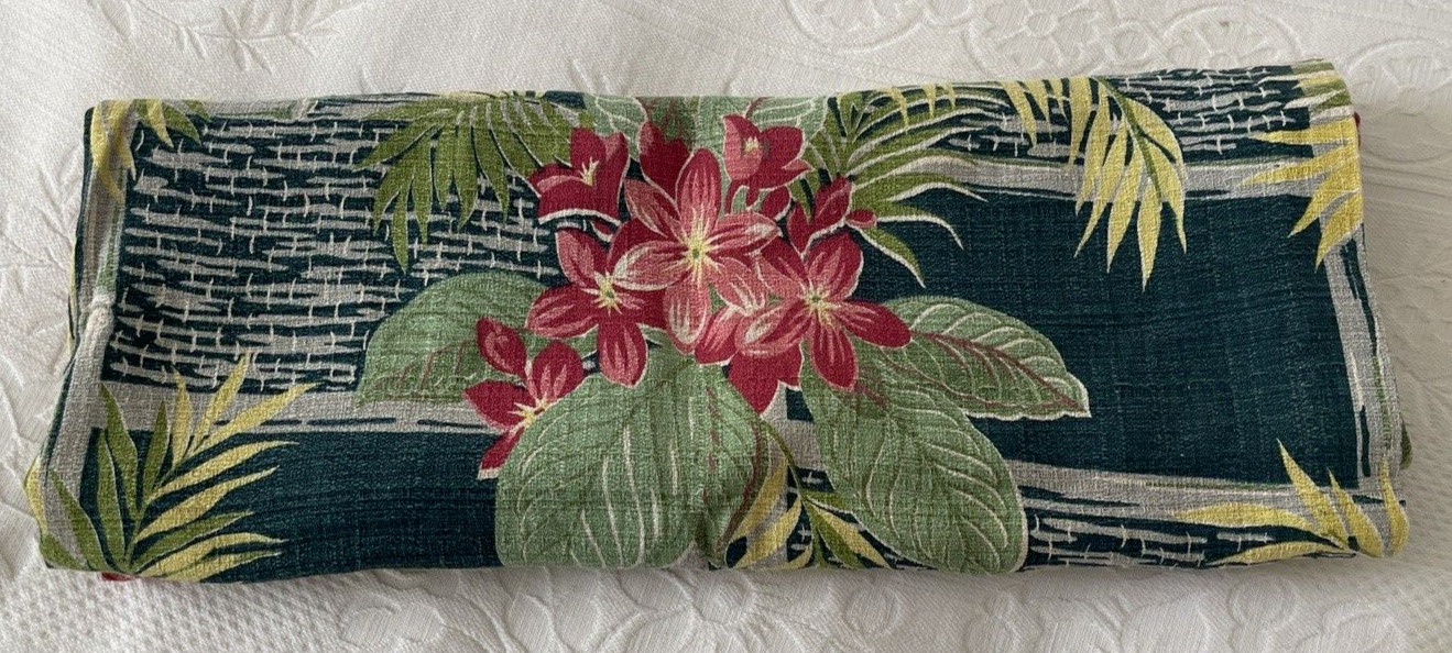 Vintage Art Deco Tropical Floral Barkcloth Fabric Handmade Curtain Pannel 31x48