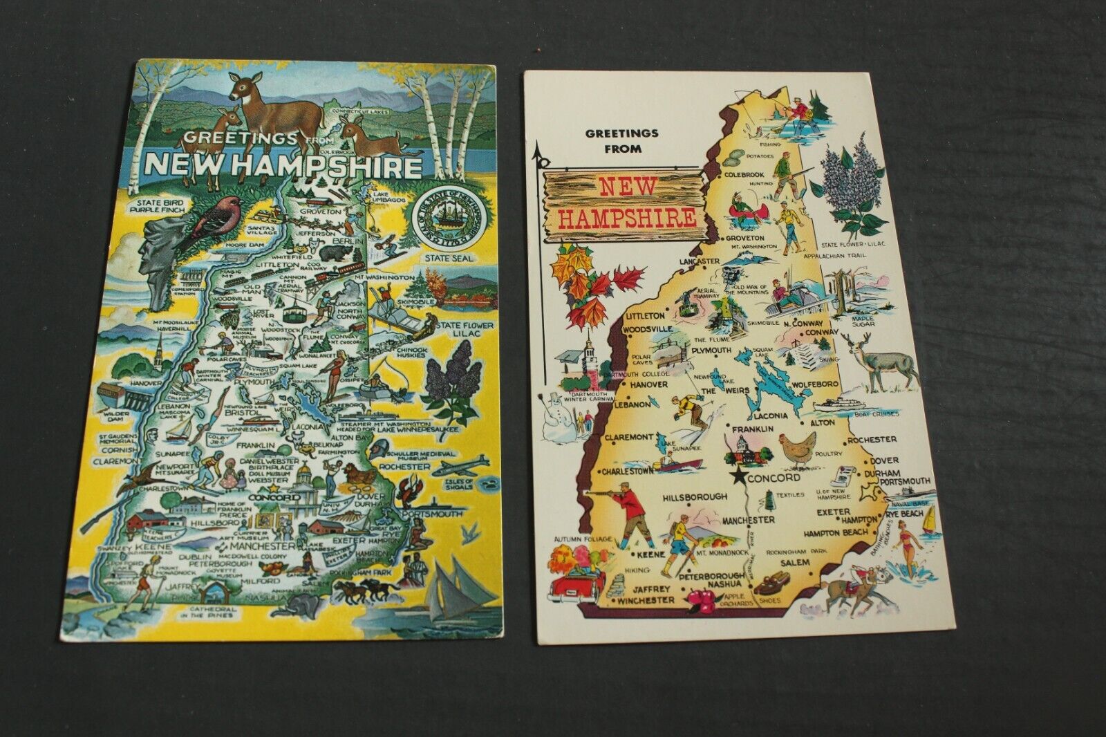 Greetings from New Hampshire  State Maps 2 Postcards