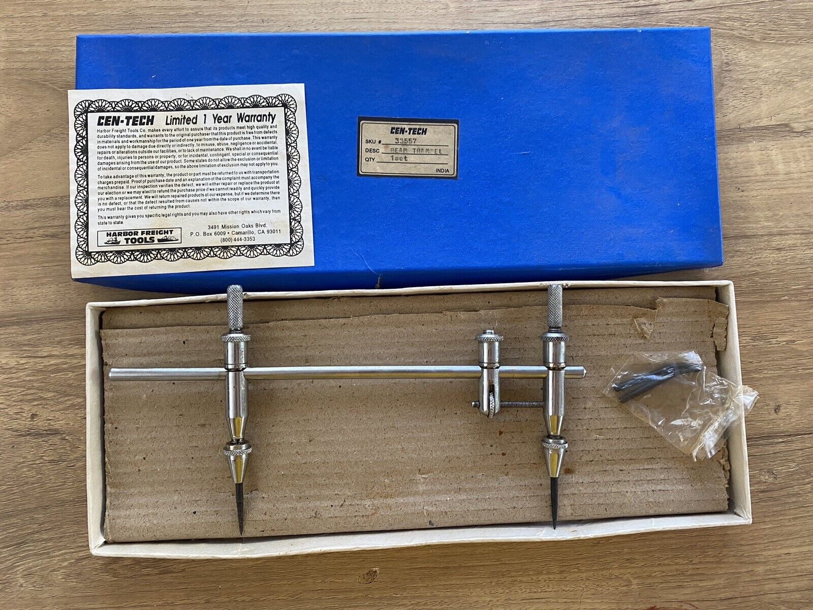Vintage Cen-Tech Beam Trammel Tool 33557 in Box
