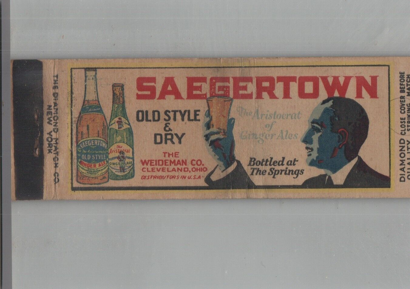1930s Matchbook Cover Diamond Quality Saegertown Old Style & Dry Ginger Ale