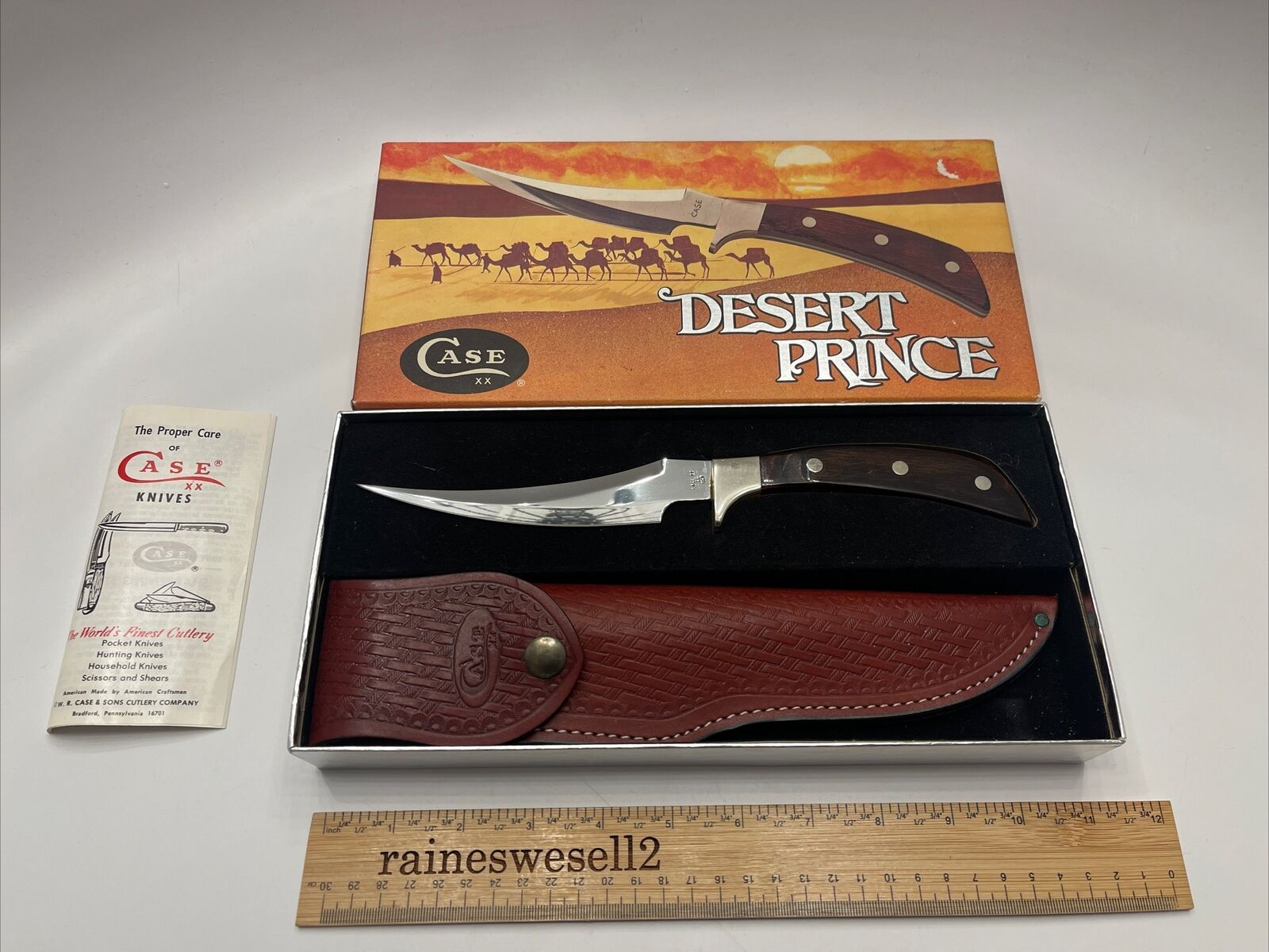 CASE XX 1981 DESERT PRINCE Wood Handle Fixed Blade Knife w/sheath w/Box Unused.