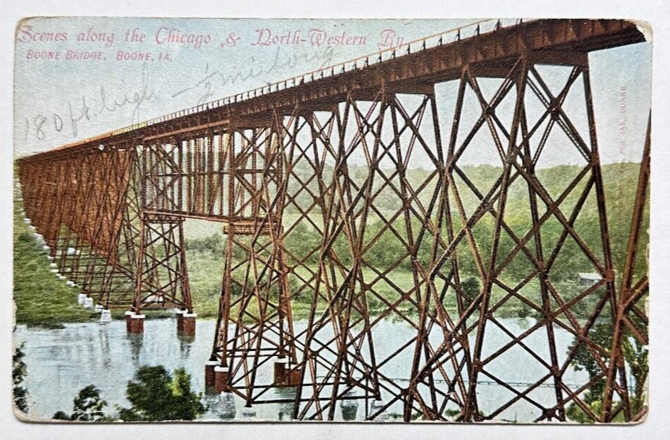 Chicago & North-Western Railway Boone Bridge IA Historic Railroad Postcard 1908