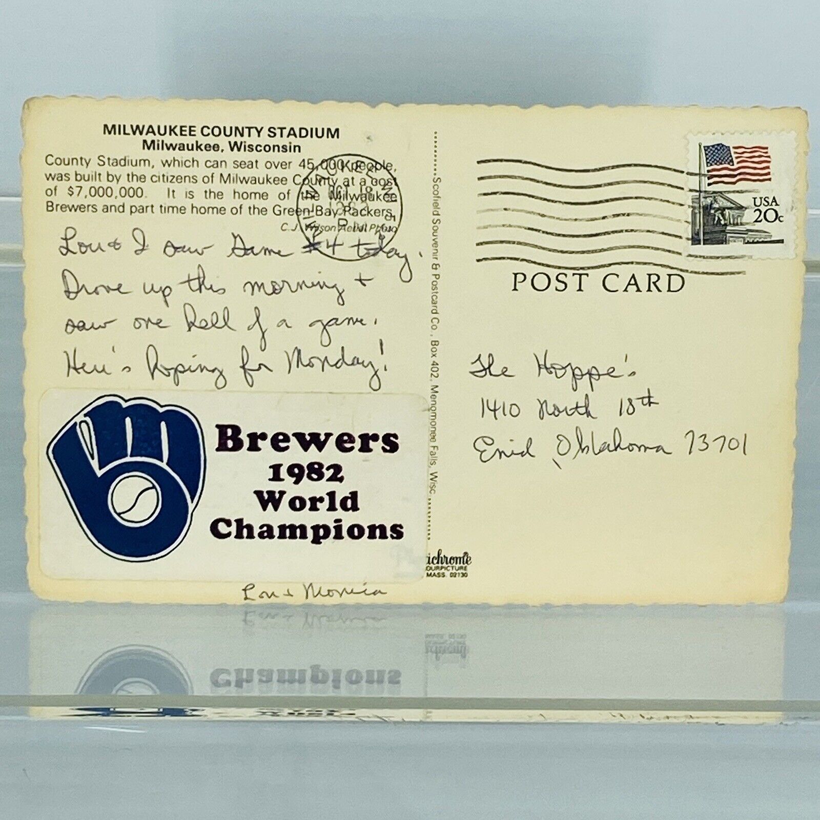 1982 World Series Postcard Declares Brewers Win World Series.  Oops
