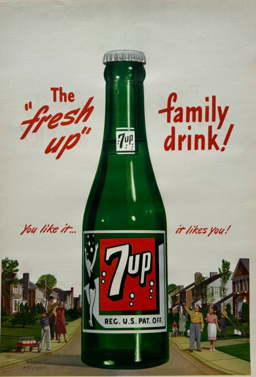 7up Soda Original Vintage 1948 The Fresh Up Family Drink Advertising Poster
