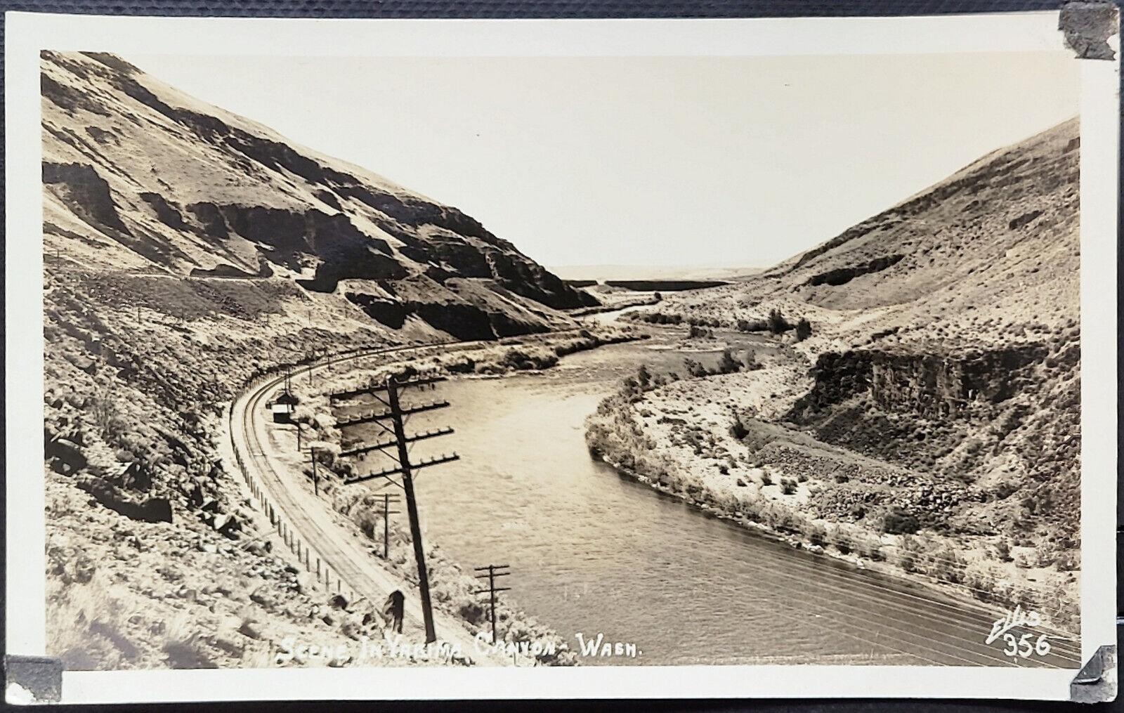 RPPC Postcard Unposted Scene in Yakima Canyon Washington Railroad & River