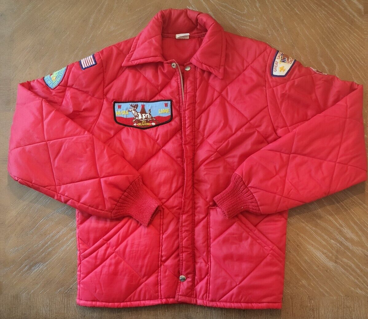 Unitog Vintage Puffer Coat BSA Boy Scout 1978 Lots Of Patches Small Red NICE 