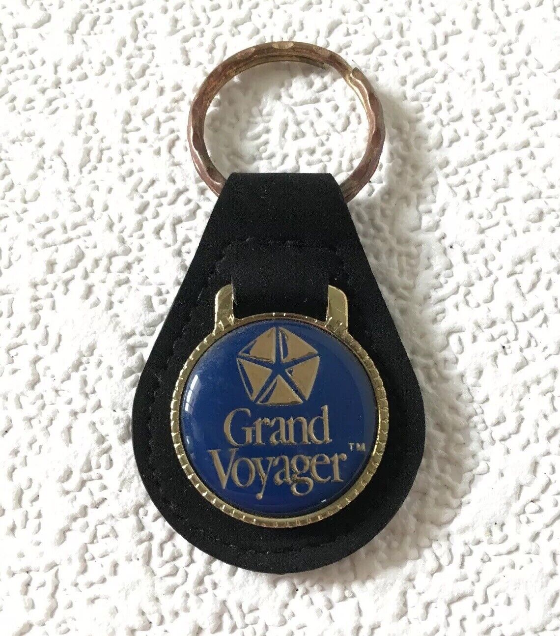 Vintage Keychain CHRYSLER GRAND VOYAGER Key Fob Ring FAUX SUEDE LEATHER & METAL