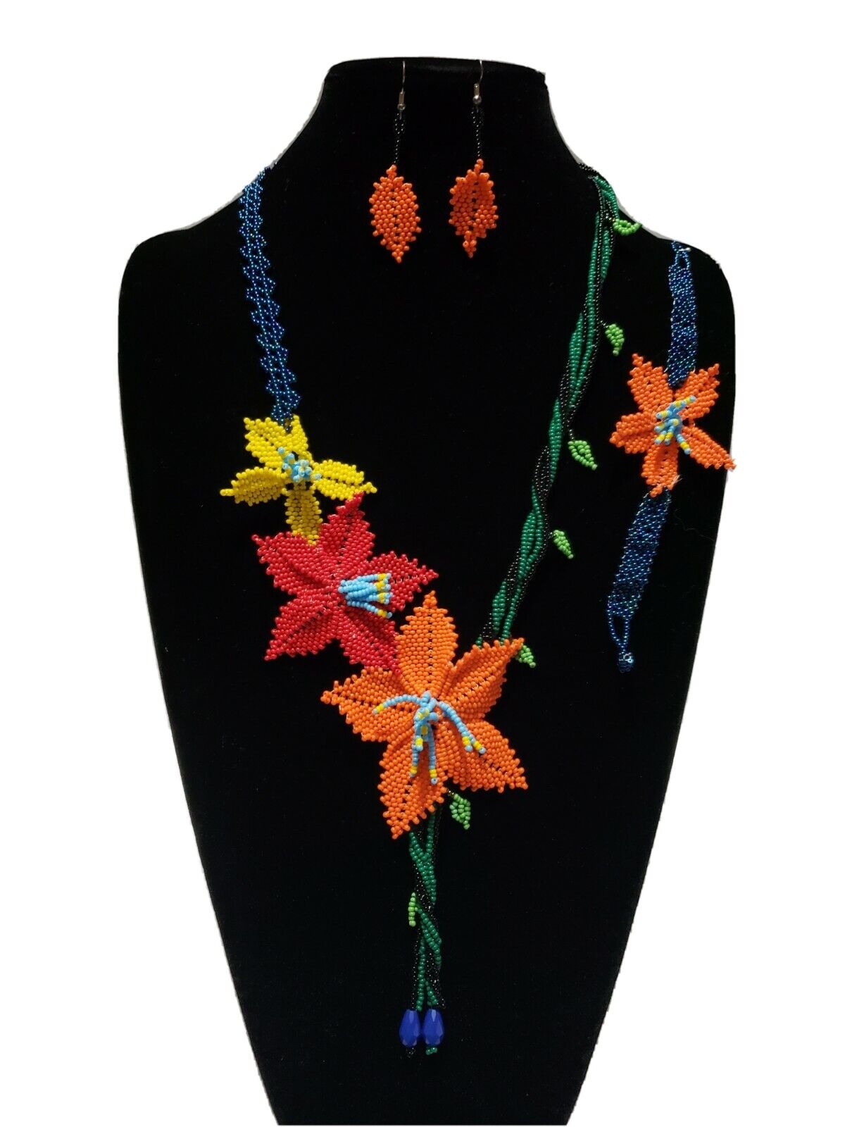 huichol art,3 pcs mexican women's  necklace set,, chaquira beads