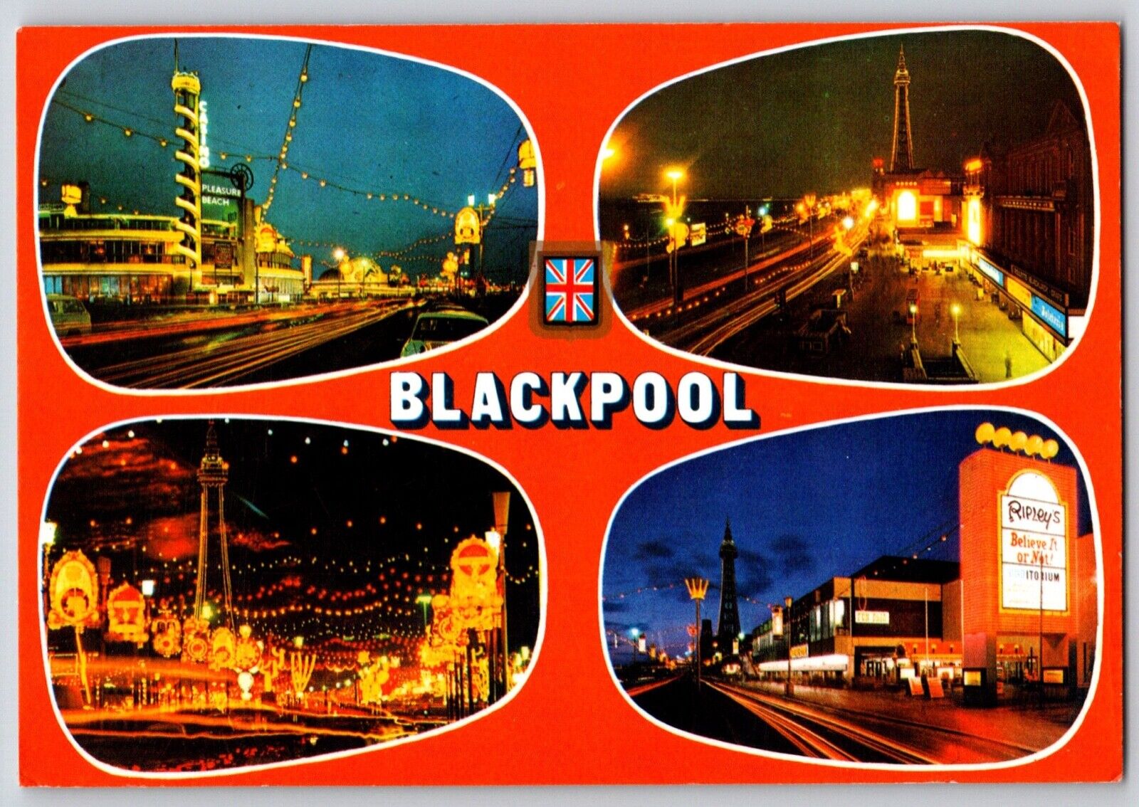 Postcard Blackpool England Buildings and Street Views at Night 