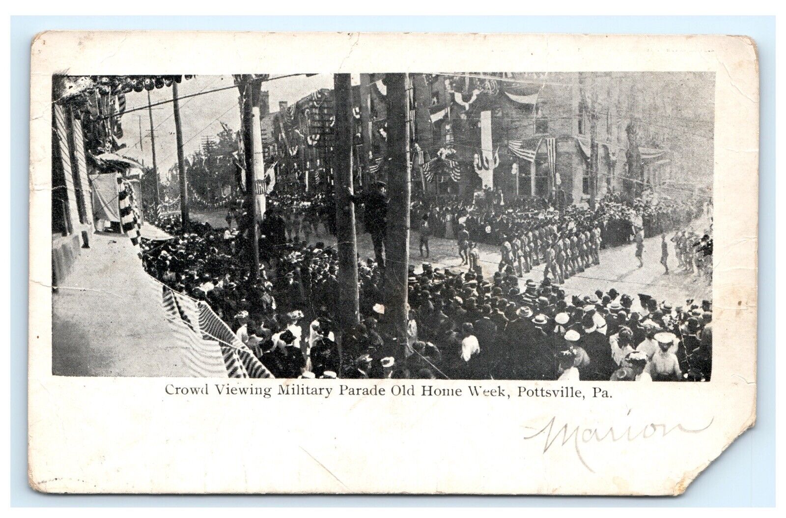 Crowd Viewing Military Parade Old Home Week Pottsville PA UDB Postcard F6