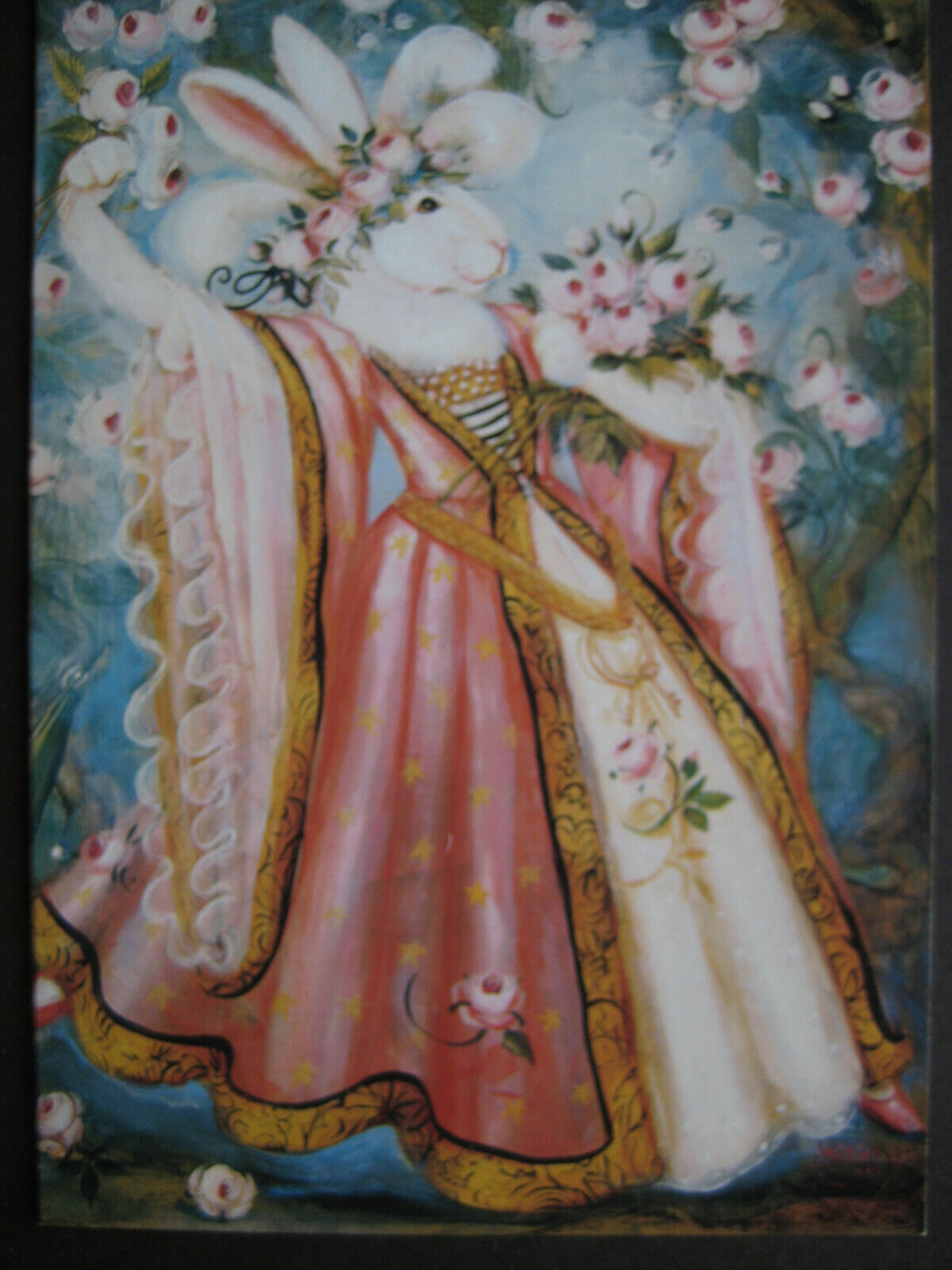 UNUSED 1990s vintage greeting card Pamela Silin-Palmer Rabbit In Gown w/ Roses