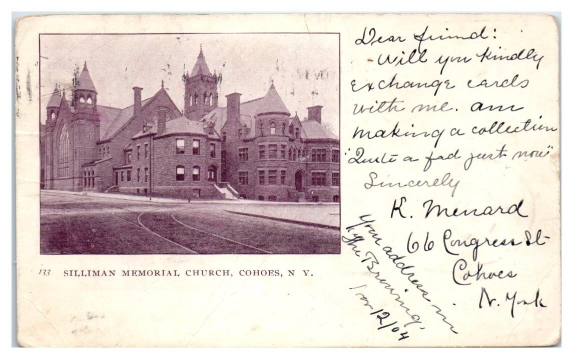 1904 Silliman Memorial Church, Cohoes, NY Postcard