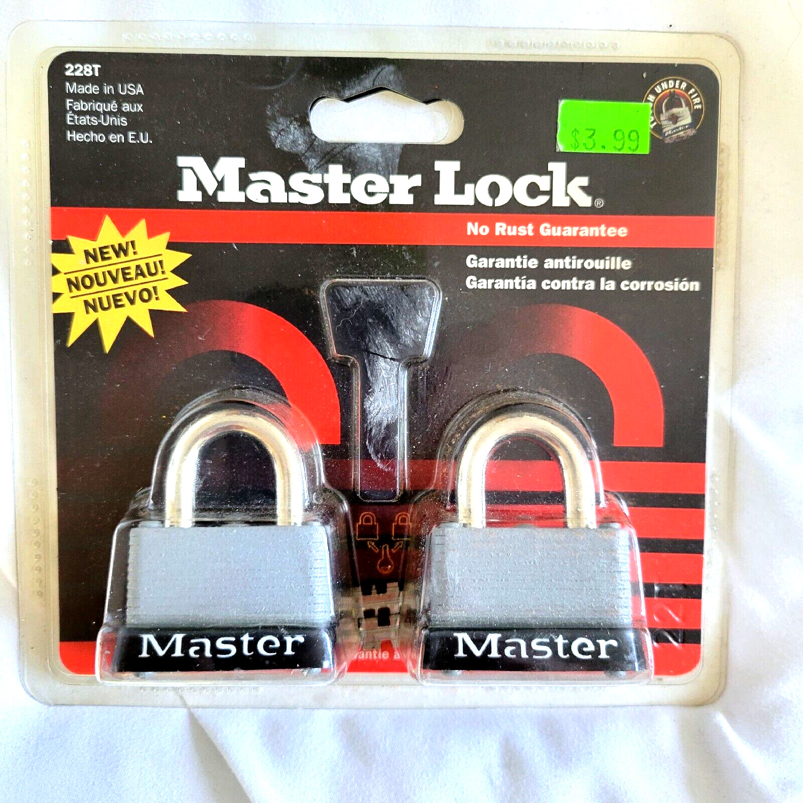 2ct Vintage 1997 Master Lock Padlock Shackle New NOS Keyed Alike 228T