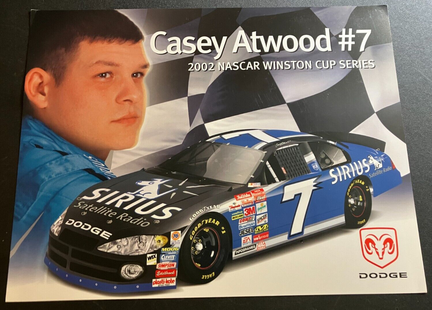 2002 Casey Atwood #7 Sirius Radio Dodge Intrepid R/T - NASCAR Hero Card Handout
