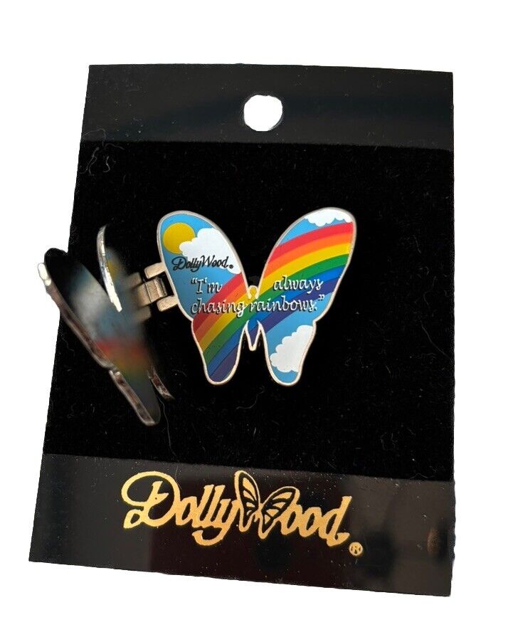 RARE VTG 2006 DollyWood Theme Park Butterfly Rainbow Locket Souvenir Trading Pin
