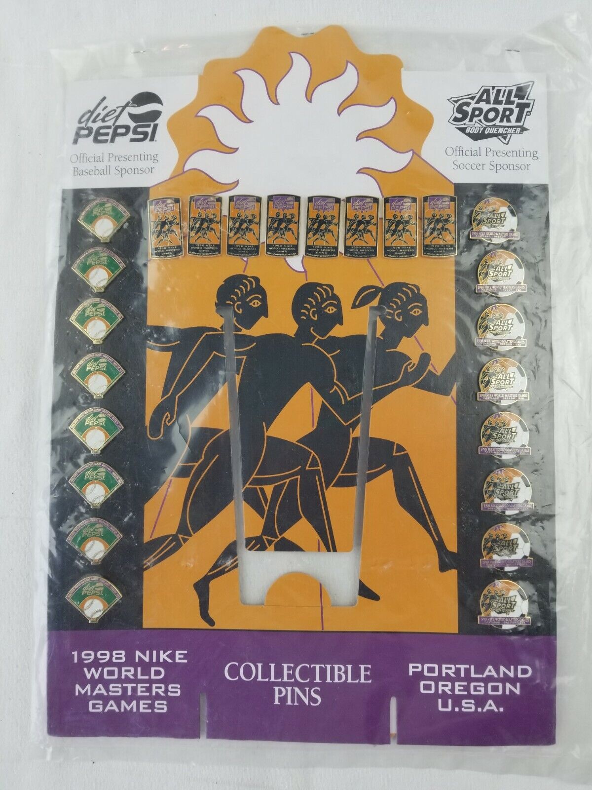 24 Pinback Set 1998 NIKE World Masters Games Collectible PINS Pepsi display