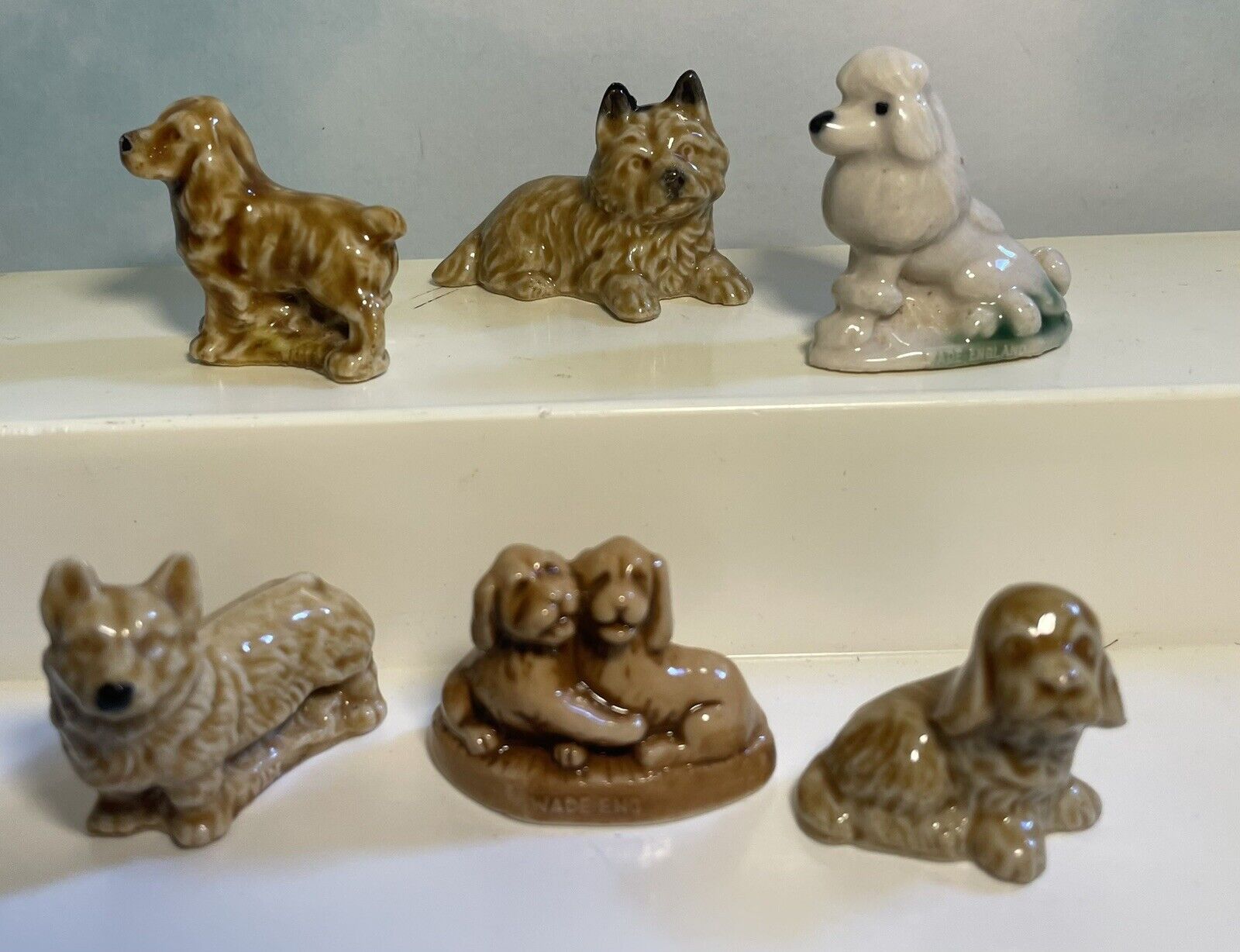 Wade Of England Porcelain Whimsies Lot Of 6 DOGS & PUPPIES Corgi Poodle Spaniel