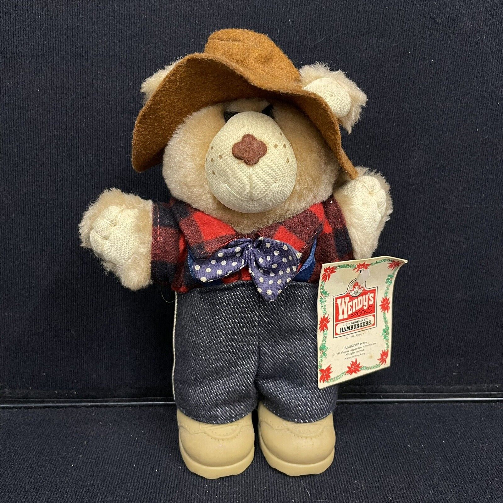 Wendys Farrell Furskin Happy Holiday Plush Bear Stuffed Animal Toy Vintage 1986