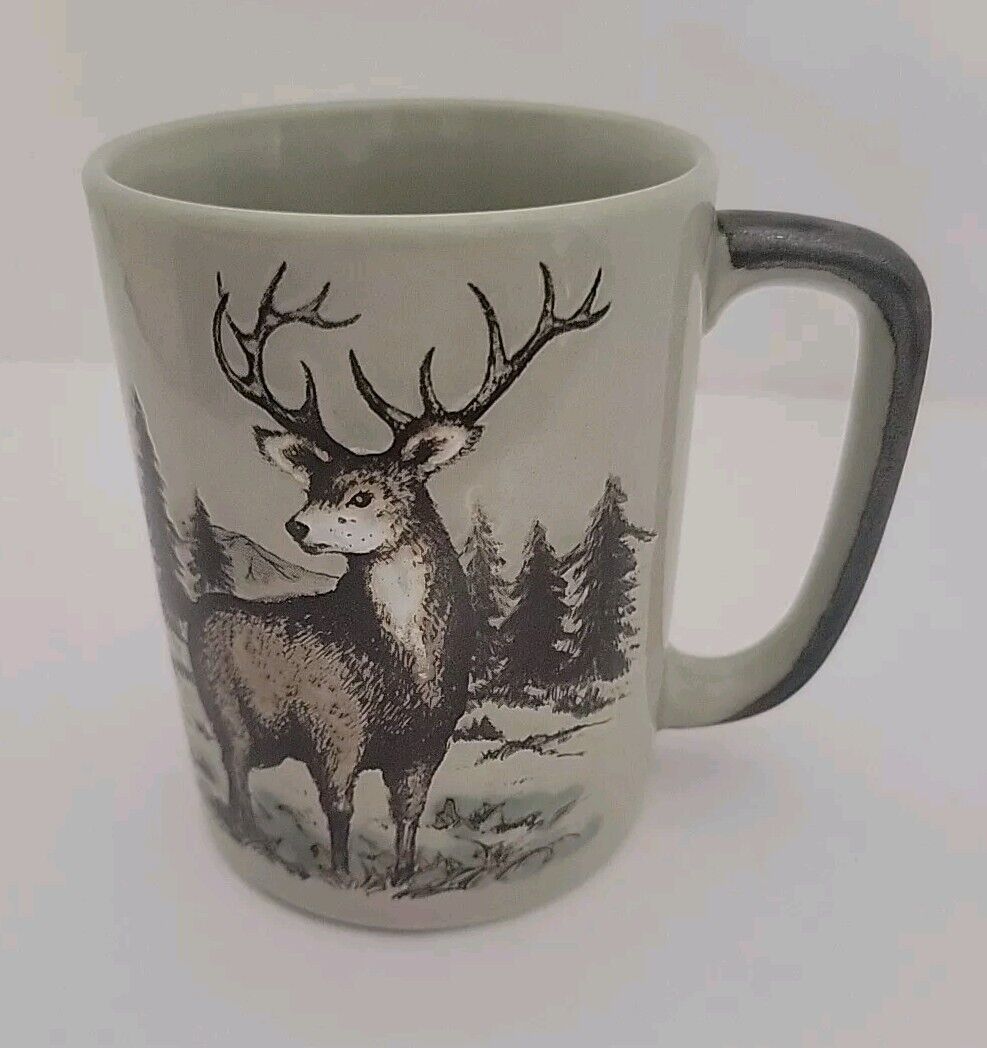 Vintage Otagiri Deer Buck Scene 1970s Rustic Cabin Ceramic Coffee Mug