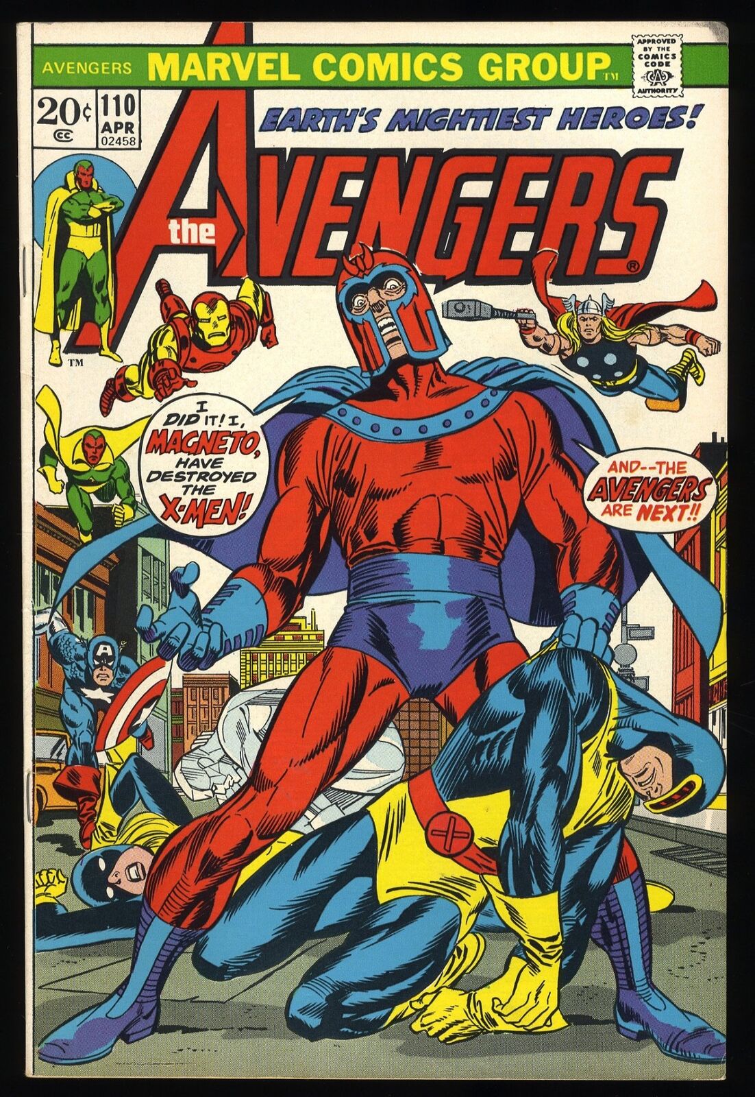 Avengers #110 VF 8.0 Magneto Appearance Guest-starring the X-Men Marvel 1973