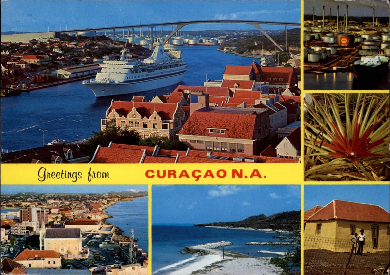 Curacao Island Greetings from multiview ~ 1992 postcard sku403