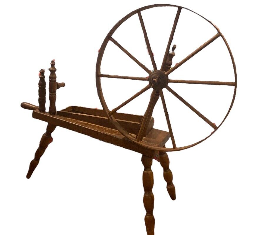 Vintage Wooden Spinning Wheel with Planter Folk Art Country Display Decor