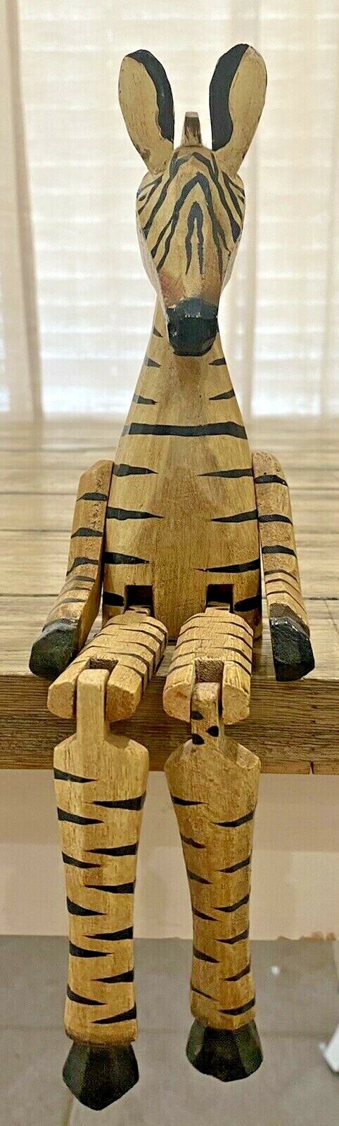 Zebra Shelf Sitter Jointed Handcrafted Wooden Folk Art Primitive