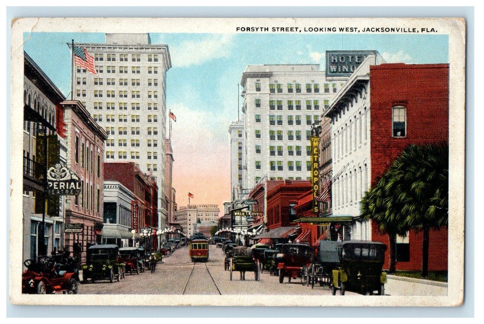 c1920\'s Forsyth Street Looking West Trolley Cars Jacksonville FL Posted Postcard