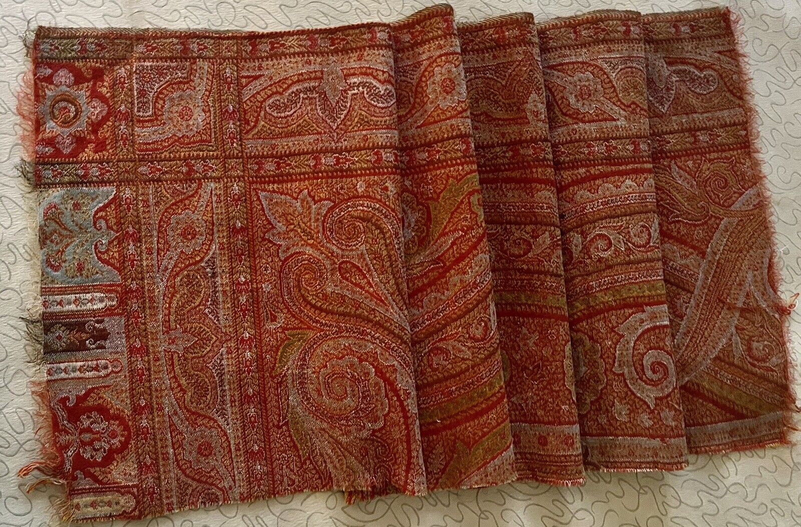 Antique Paisley fragment of Shawl Throw Traditional Pattern 62 x 14