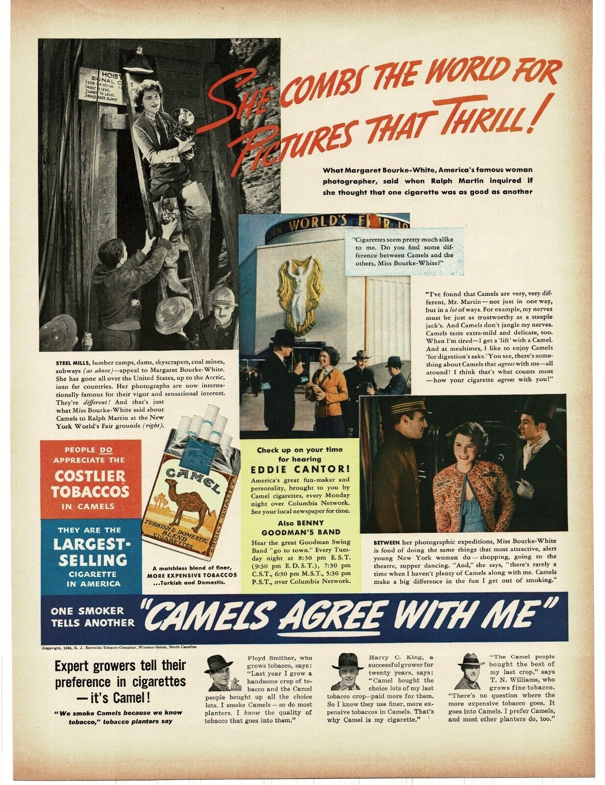 1938 Camel Cigarettes Margaret Bourke-White photographer Vintage Print Ad