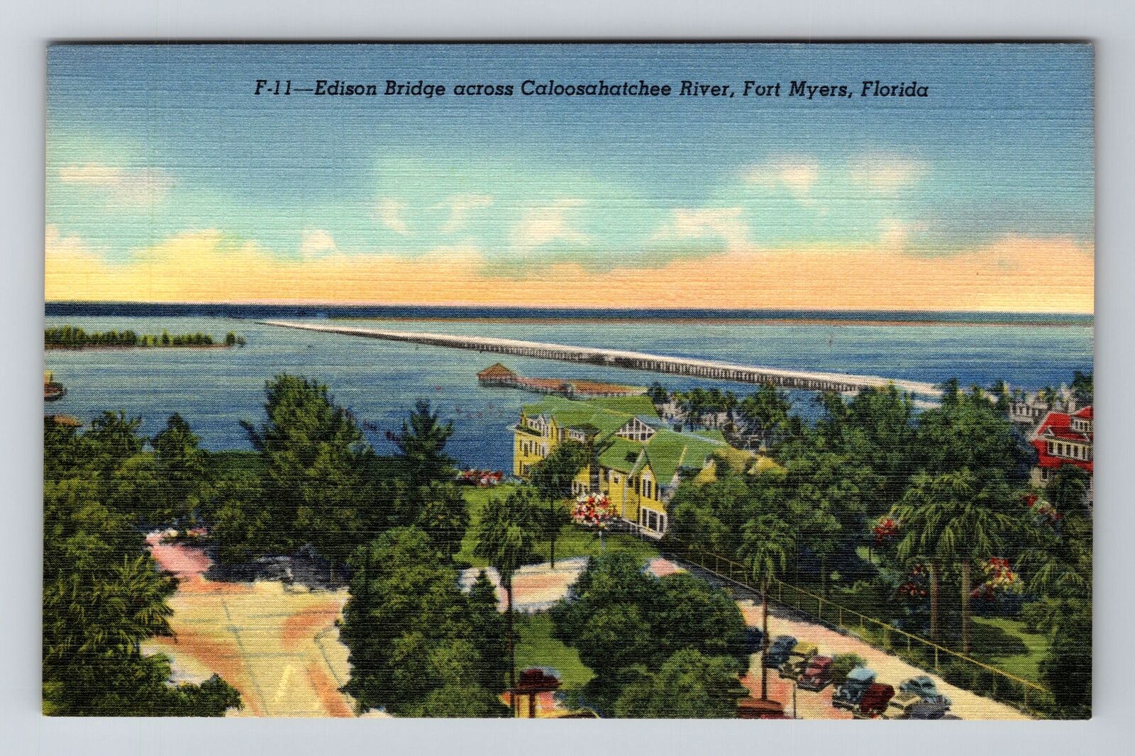 Fort Myers FL-Florida, Edison Bridge, Caloosahatchee River, Vintage Postcard