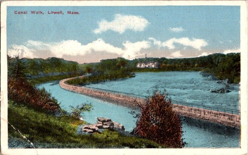 Vintage Postcard Canal Walk Lowell MA Massachusetts 1918                    M143