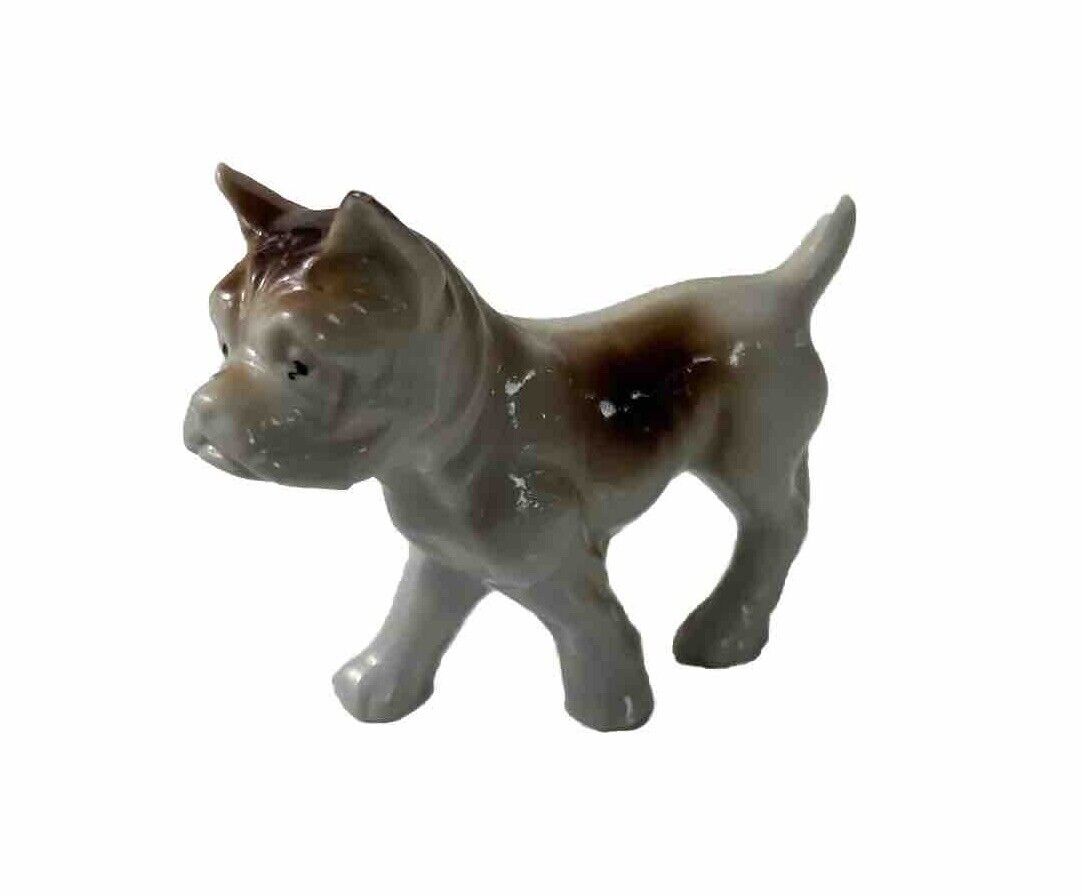 Vtg Porcelain White Brown Spots Pit Bull Dog Bully Bulldog Hound Boxer Figurine