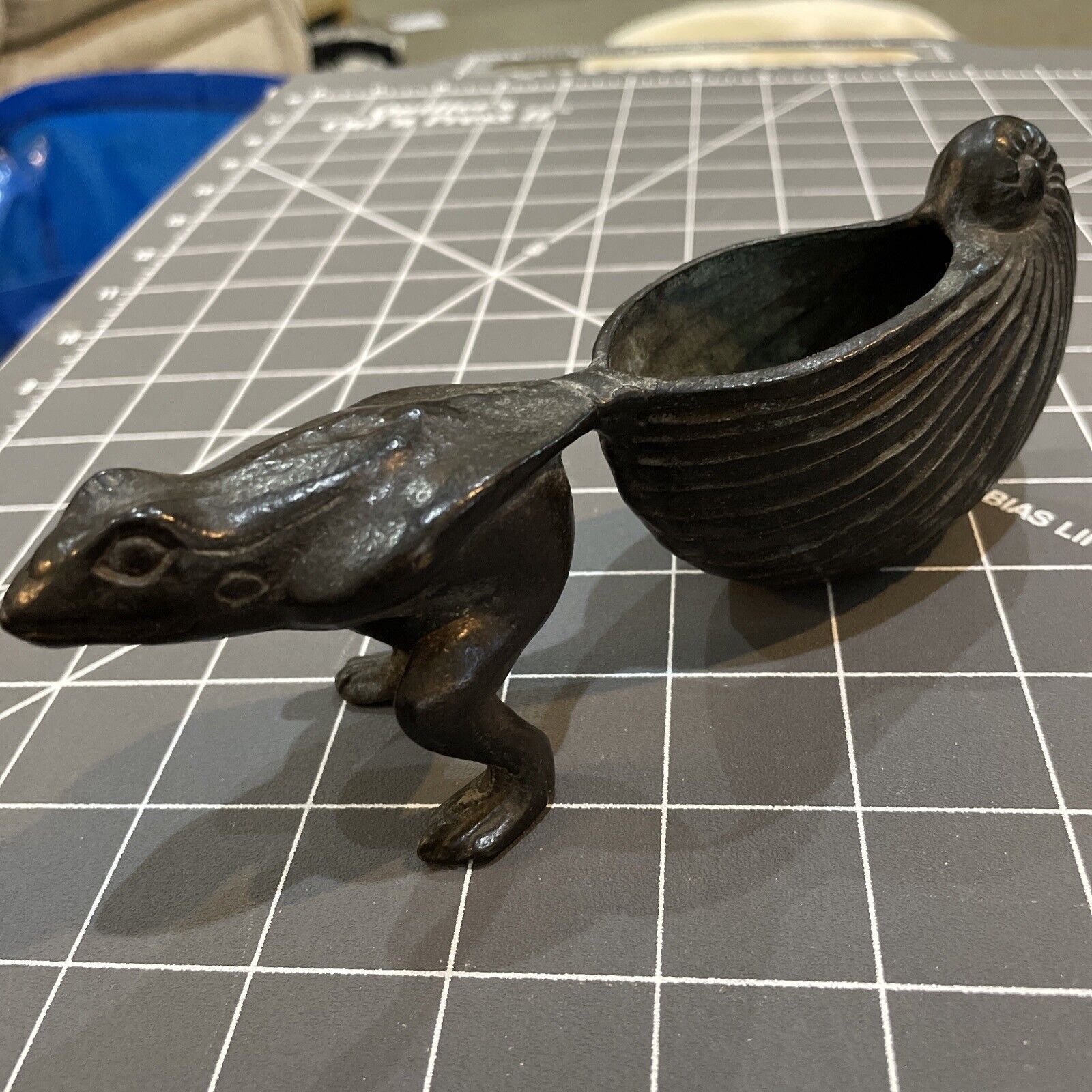 Vintage Bronze or Brass Frog Figure Pulling Snail Shell