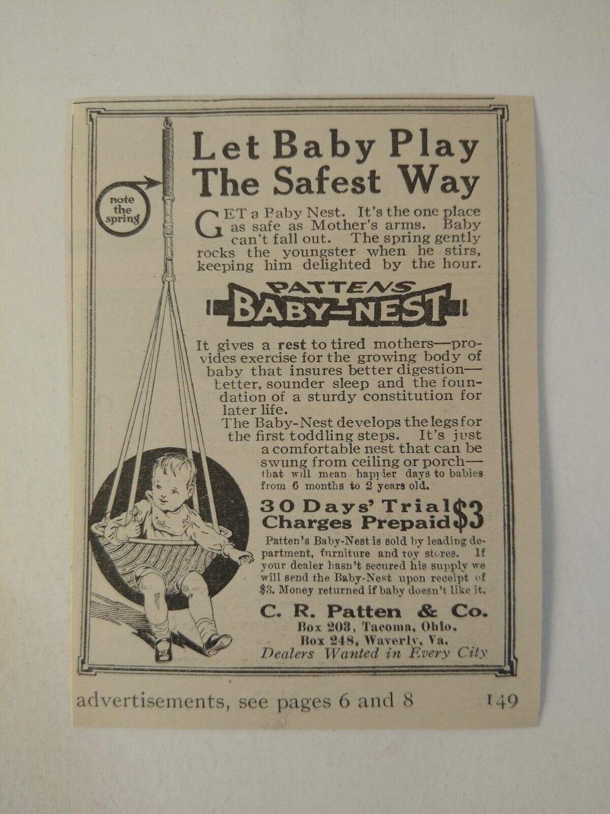 1917 Pattens Baby-Nest Tacoma Ohio Vintage Print Ad