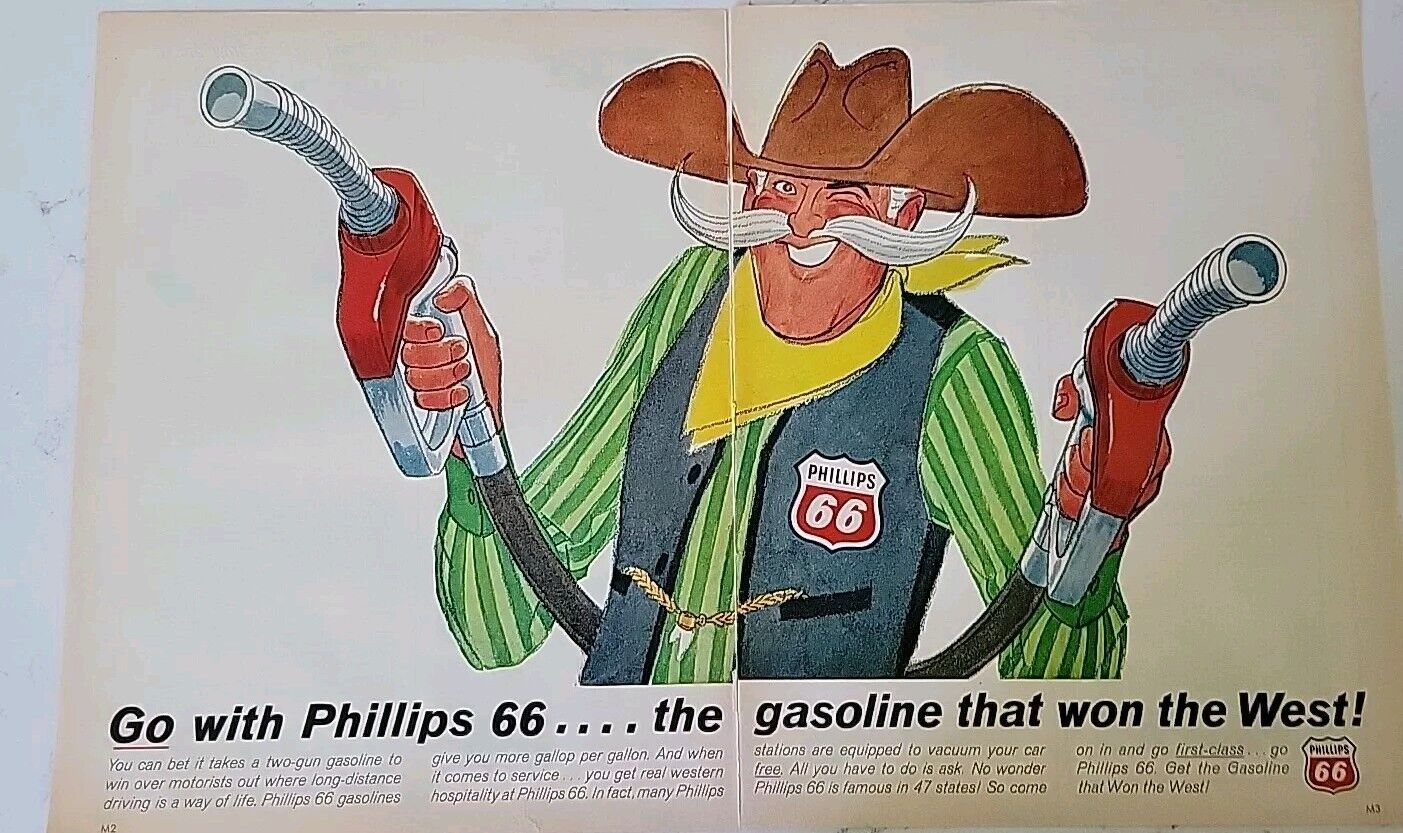 1966 Phillips 66 Petroleum Gas Oil Co Won West Handlebar Mustache Vintage Ad