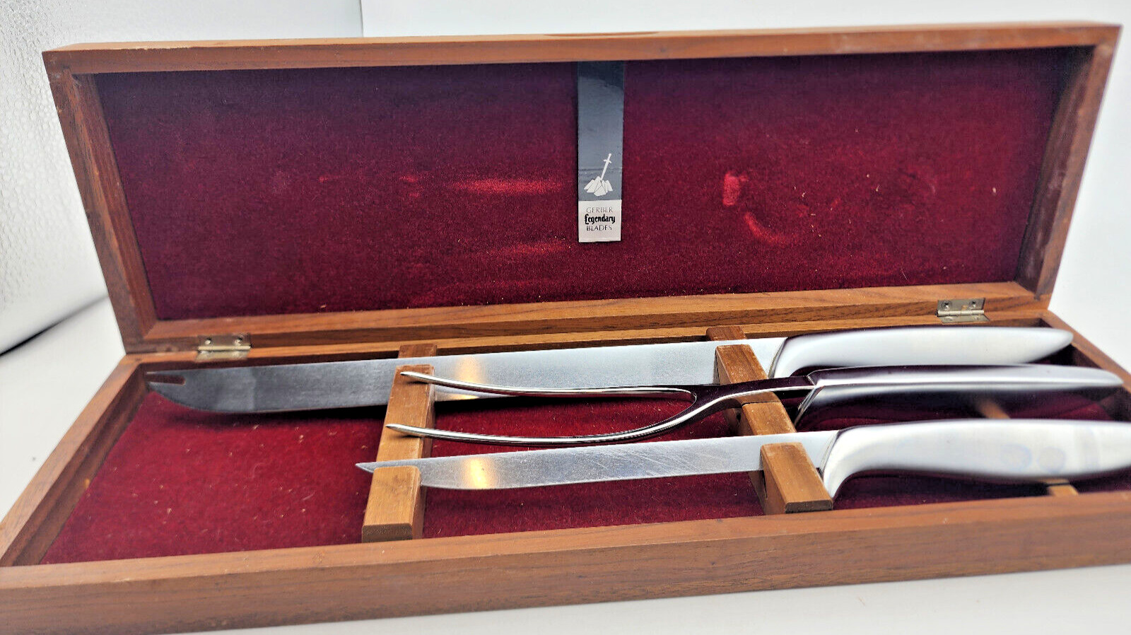 Gerber Legendary Blades 3 Piece Carving Knife Set Silver in Walnut Box