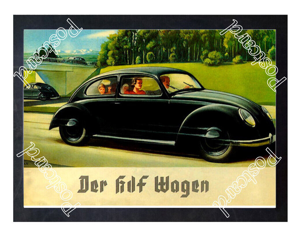 Historic Volkswagen Beetle, 1930s Advertising Postcard