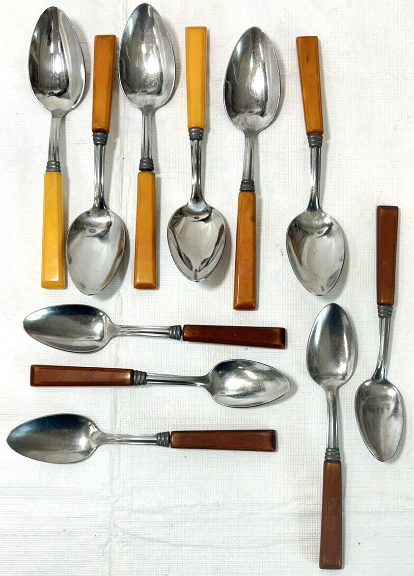 Vintage Butterscotch Bakelite Lot 11 Spoons Flatware