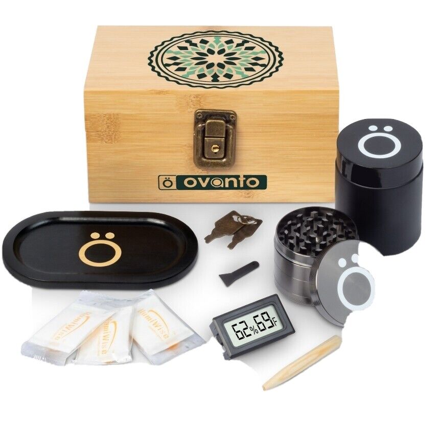Premium Locking Stash Box Kit | Bamboo Storage Chest with Movable Tray Gift Set
