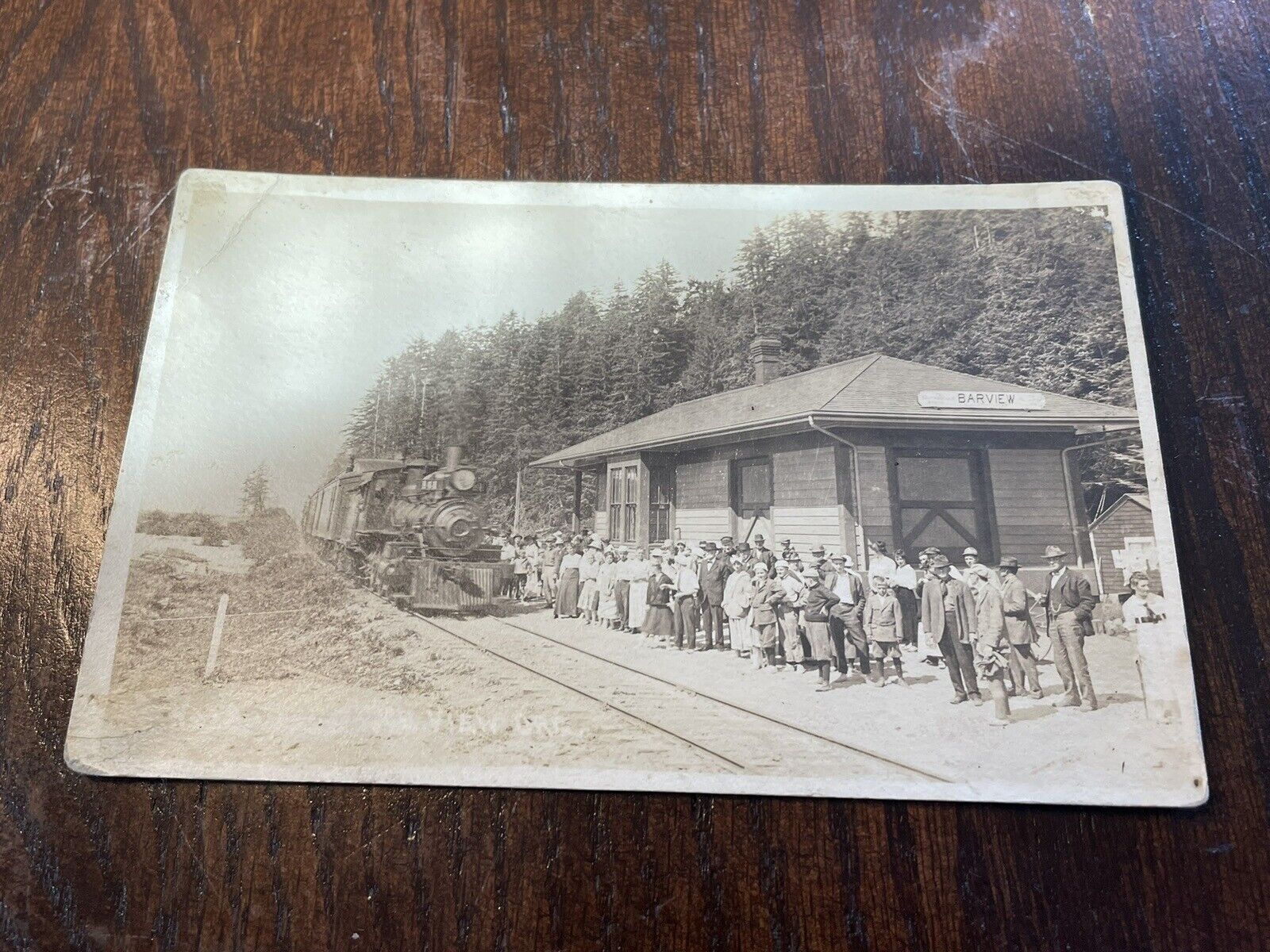 Barview Train Depot PR&N Railroad Oregon RPPC Postcard AZO UNP