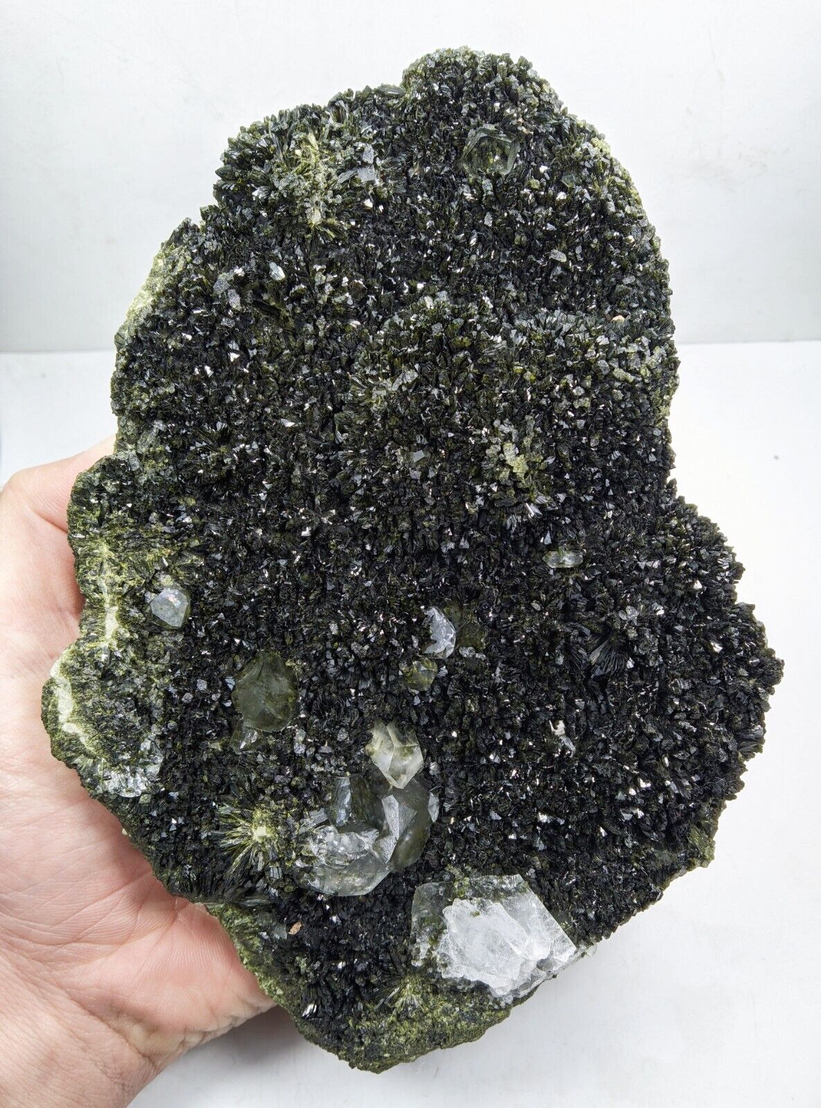 Cabinet Size Epidote Cluster With Quartz Cluster On Matrix Having Shining Luster