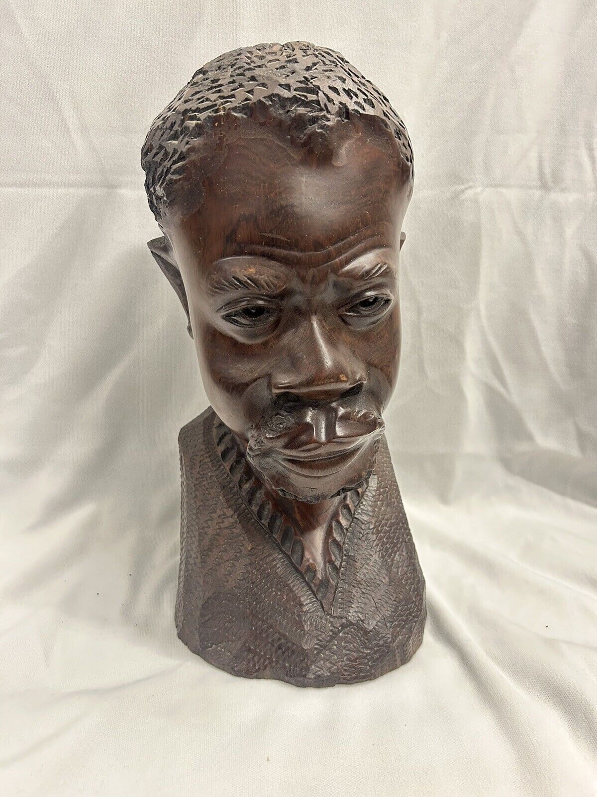 Heavy Solid Hand Carved Wood African Man 14 Inches Tall Rare HTF 