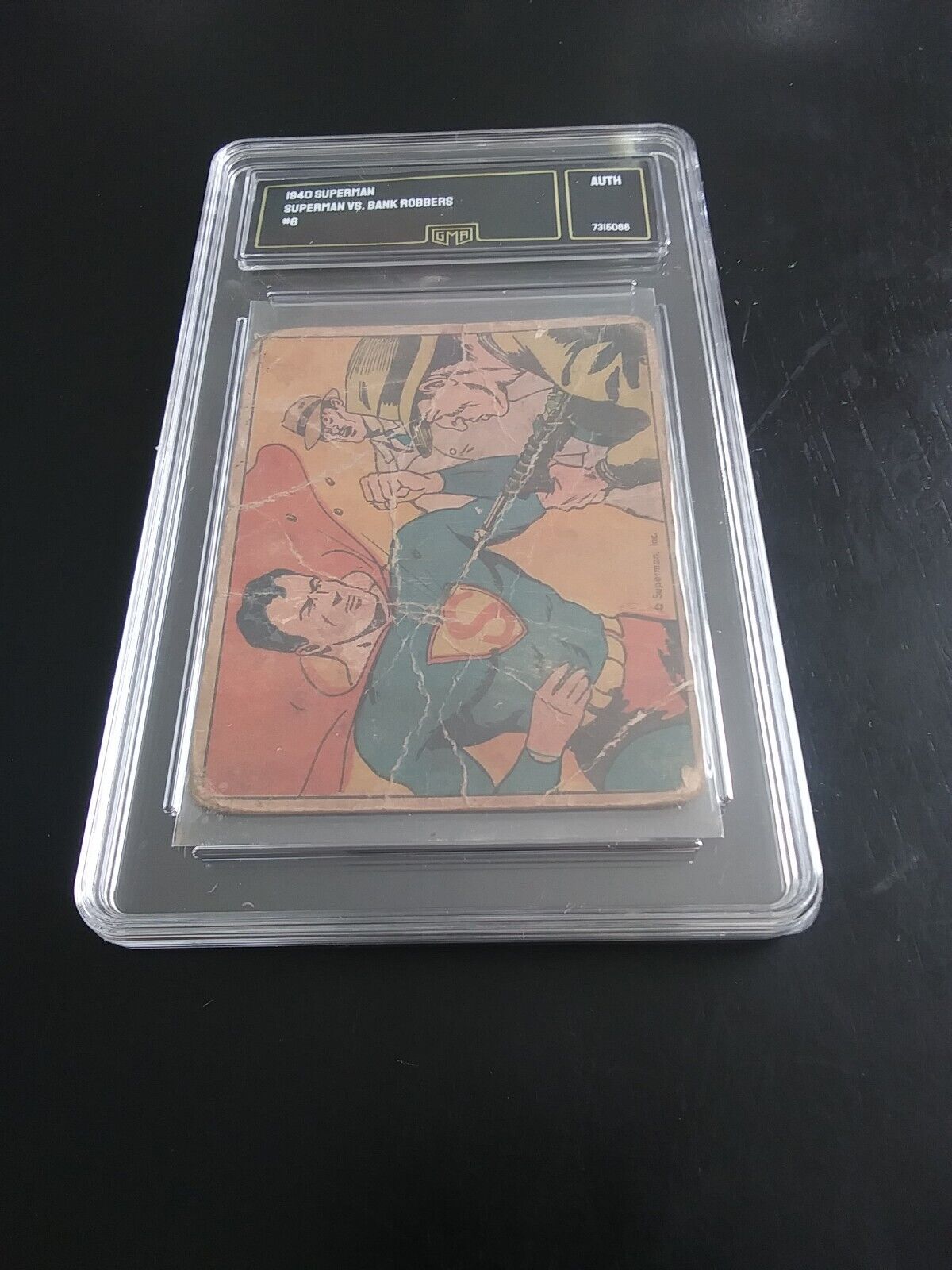 1940 Superman Gum #6 Superman Vs. Bank Robbers GMA Authentic Rare Card HTF