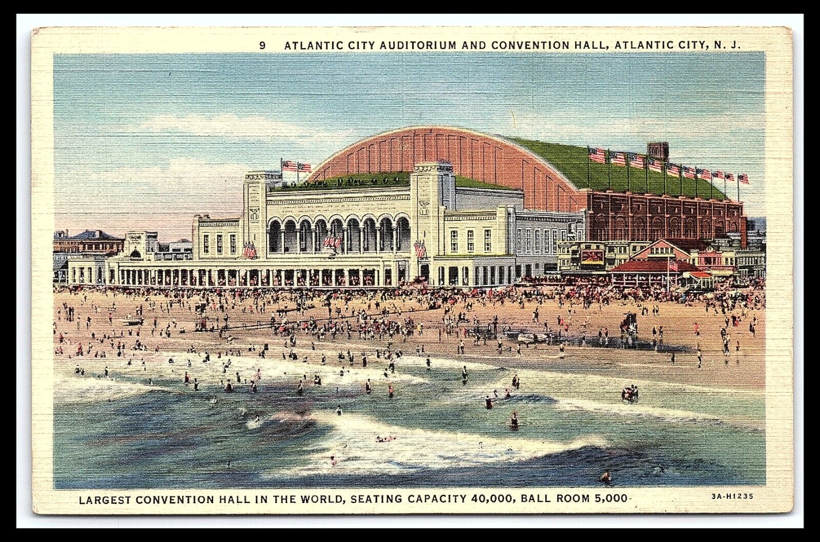 Atlantic City NJ Linen Postcard Auditorium and Convention Hall Unposted  pc243
