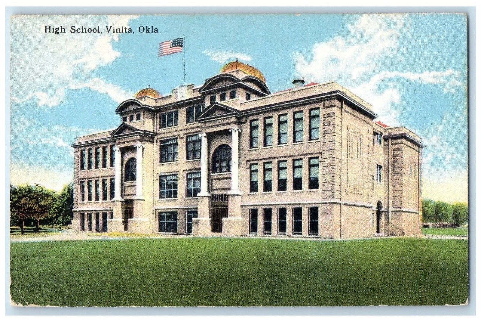 c1930's High School Building Campus Vinita Oklahoma OK Unposted Vintage Postcard