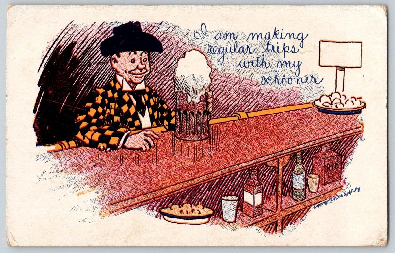 Undivided Back Postcard~ Man At A Bar With A Large Beer