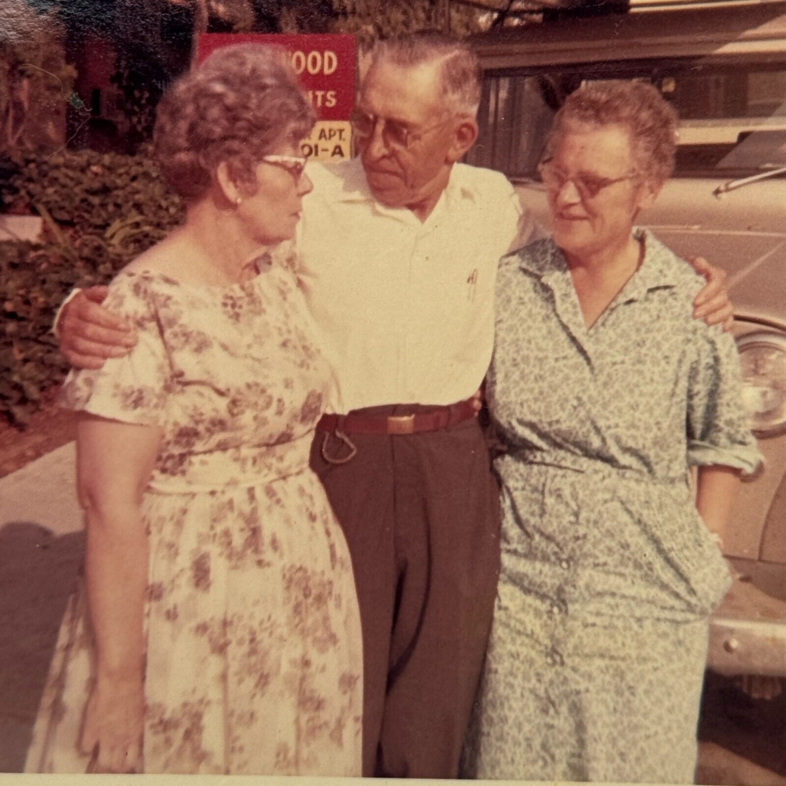 1T Photograph Cute Old Women Embraced By Old Man 1967 Wife Sister Monterey Park
